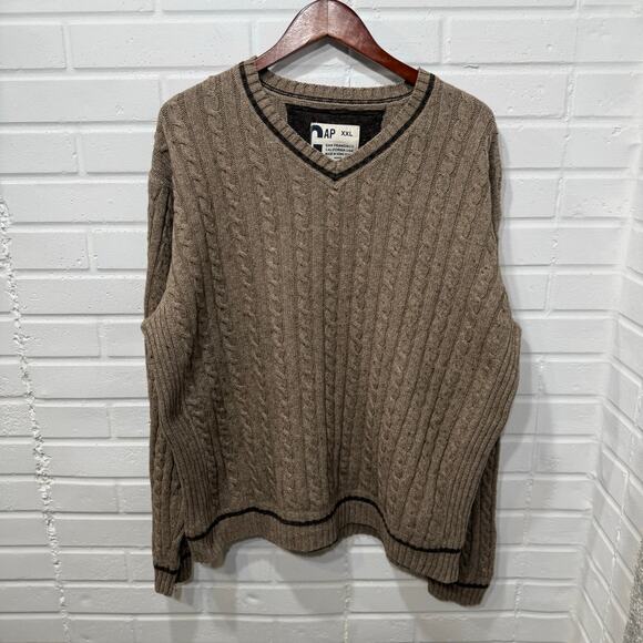 Vintage GAP Cable Knit Sweater Wool Blend Brown XXL Hong Kong Fishermancore Y2K - Picture 3 of 11
